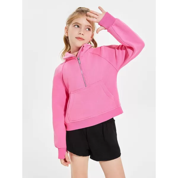 Haloumoning Girls Half Zip Sweatshirt Long Sleeve Pullover Crop Tops Kids Lightweight Fleece Fashion Winter Clothes