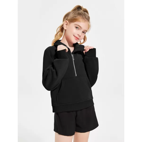 Haloumoning Girls Half Zip Sweatshirt Long Sleeve Pullover Crop Tops Kids Lightweight Fleece Fashion Winter Clothes