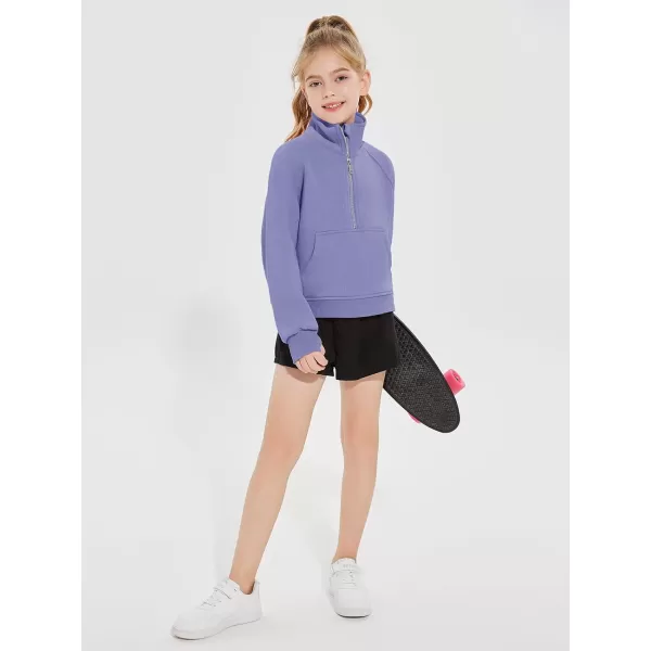 Haloumoning Girls Half Zip Sweatshirt Long Sleeve Pullover Crop Tops Kids Lightweight Fleece Fashion Winter Clothes