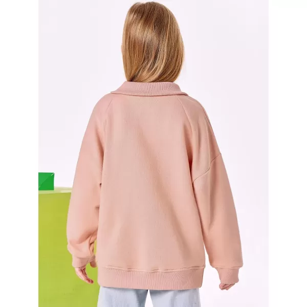 Haloumoning Girls Quarter Zip Sweatshirts Oversized Pullover Long Sleeve Mock Neck Warm Fleece Clothes