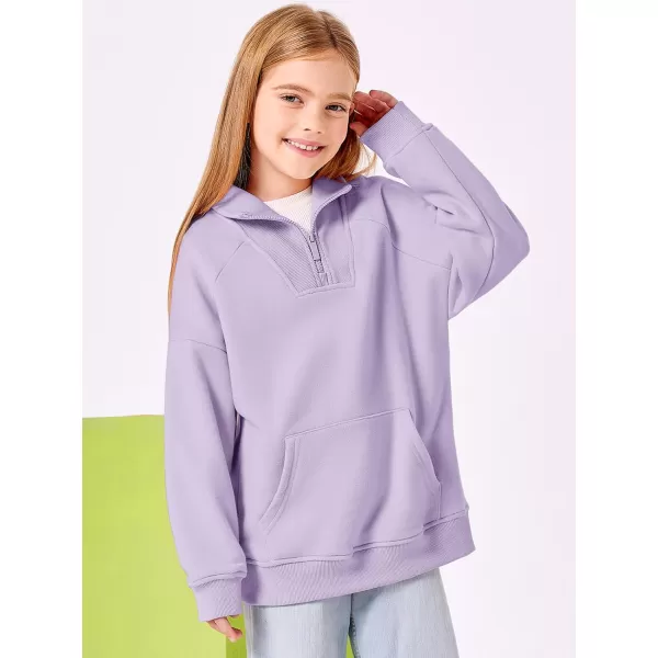 Haloumoning Girls Quarter Zip Sweatshirts Oversized Pullover Long Sleeve Mock Neck Warm Fleece Clothes