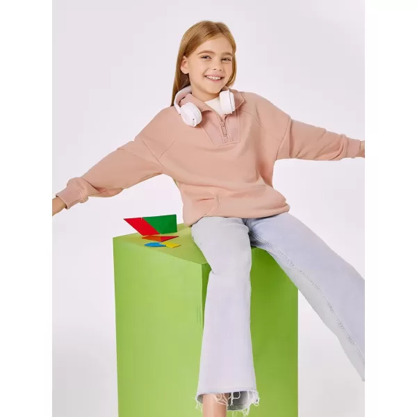 Haloumoning Girls Quarter Zip Sweatshirts Oversized Pullover Long Sleeve Mock Neck Warm Fleece Clothes