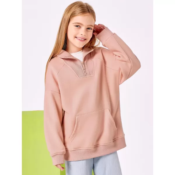 Haloumoning Girls Quarter Zip Sweatshirts Oversized Pullover Long Sleeve Mock Neck Warm Fleece Clothes