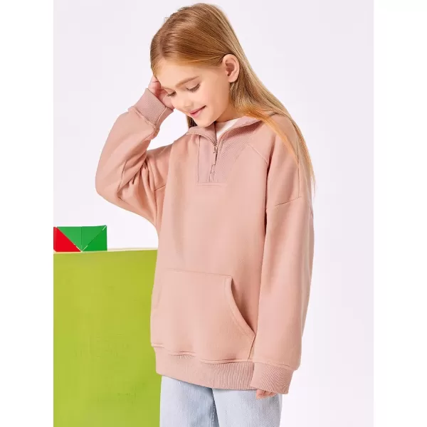 Haloumoning Girls Quarter Zip Sweatshirts Oversized Pullover Long Sleeve Mock Neck Warm Fleece Clothes