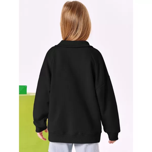 Haloumoning Girls Quarter Zip Sweatshirts Oversized Pullover Long Sleeve Mock Neck Warm Fleece Clothes