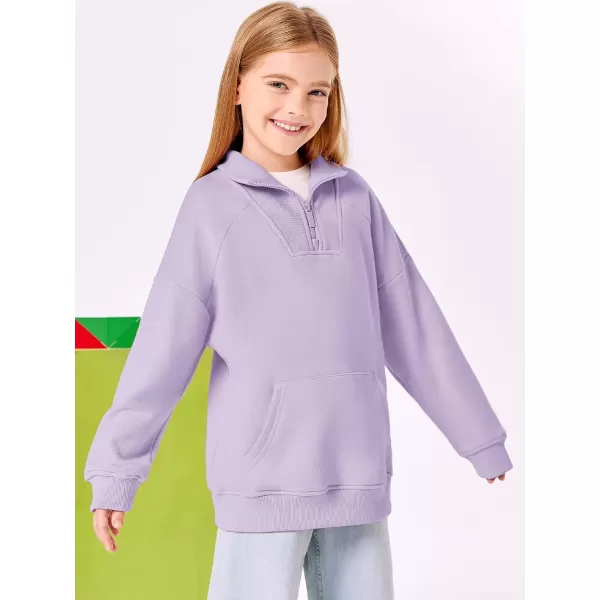 Haloumoning Girls Quarter Zip Sweatshirts Oversized Pullover Long Sleeve Mock Neck Warm Fleece Clothes