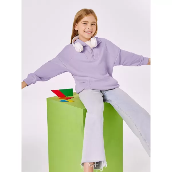 Haloumoning Girls Quarter Zip Sweatshirts Oversized Pullover Long Sleeve Mock Neck Warm Fleece Clothes