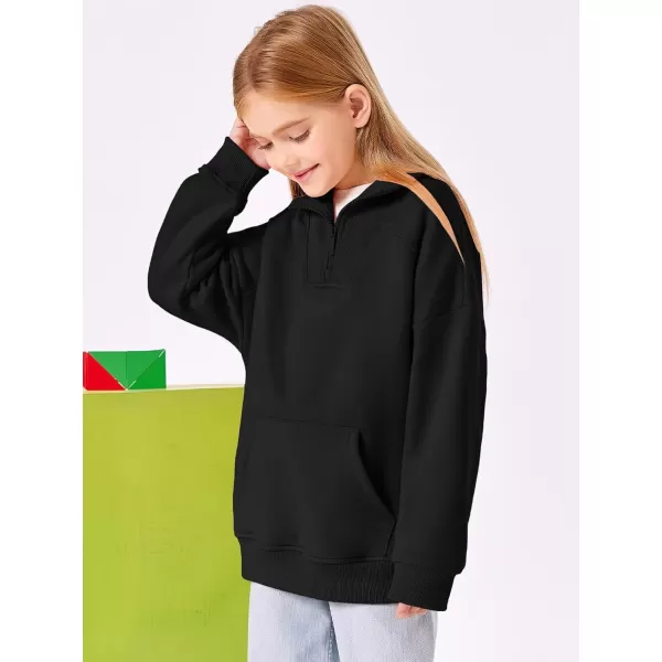 Haloumoning Girls Quarter Zip Sweatshirts Oversized Pullover Long Sleeve Mock Neck Warm Fleece Clothes