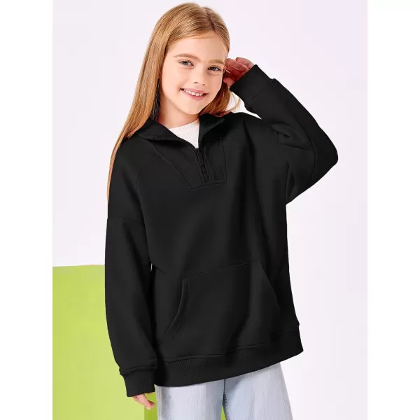 Haloumoning Girls Quarter Zip Sweatshirts Oversized Pullover Long Sleeve Mock Neck Warm Fleece Clothes