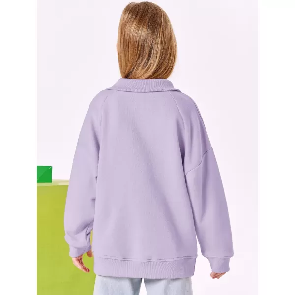 Haloumoning Girls Quarter Zip Sweatshirts Oversized Pullover Long Sleeve Mock Neck Warm Fleece Clothes