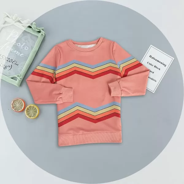 Haloumoning Girls Striped Color Block Sweatshirts Kids Tie Dye Crewneck Long Sleeve Pullover Tops 4-15 Years
