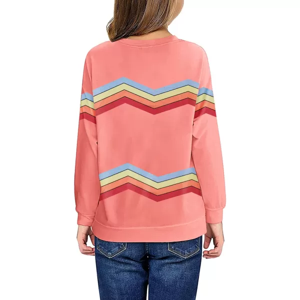 Haloumoning Girls Striped Color Block Sweatshirts Kids Tie Dye Crewneck Long Sleeve Pullover Tops 4-15 Years