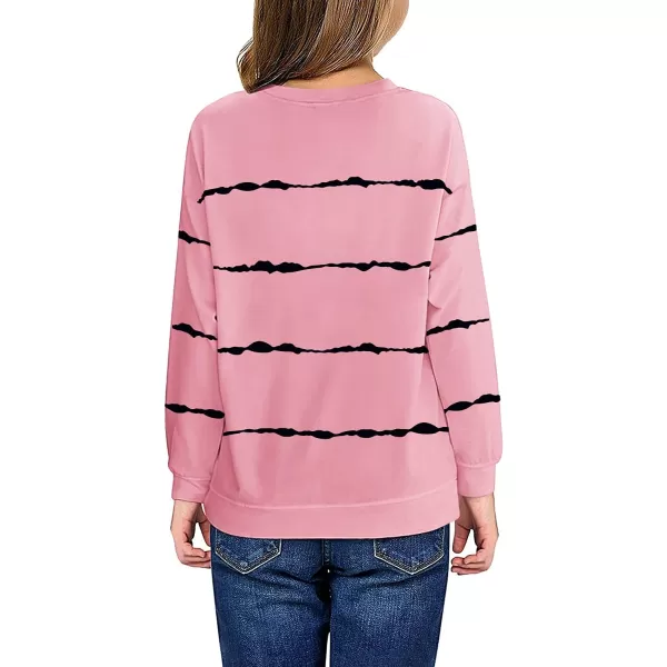 Haloumoning Girls Striped Color Block Sweatshirts Kids Tie Dye Crewneck Long Sleeve Pullover Tops 4-15 Years