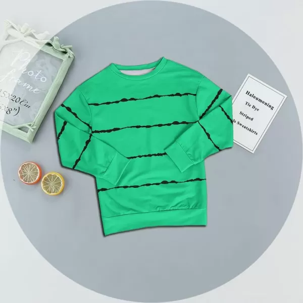 Haloumoning Girls Striped Color Block Sweatshirts Kids Tie Dye Crewneck Long Sleeve Pullover Tops 4-15 Years