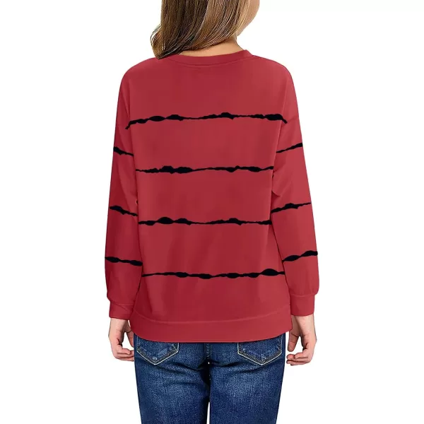 Haloumoning Girls Striped Color Block Sweatshirts Kids Tie Dye Crewneck Long Sleeve Pullover Tops 4-15 Years