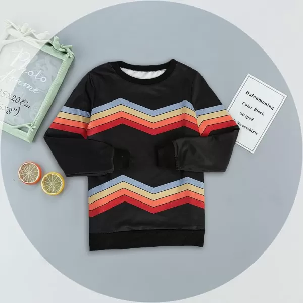 Haloumoning Girls Striped Color Block Sweatshirts Kids Tie Dye Crewneck Long Sleeve Pullover Tops 4-15 Years