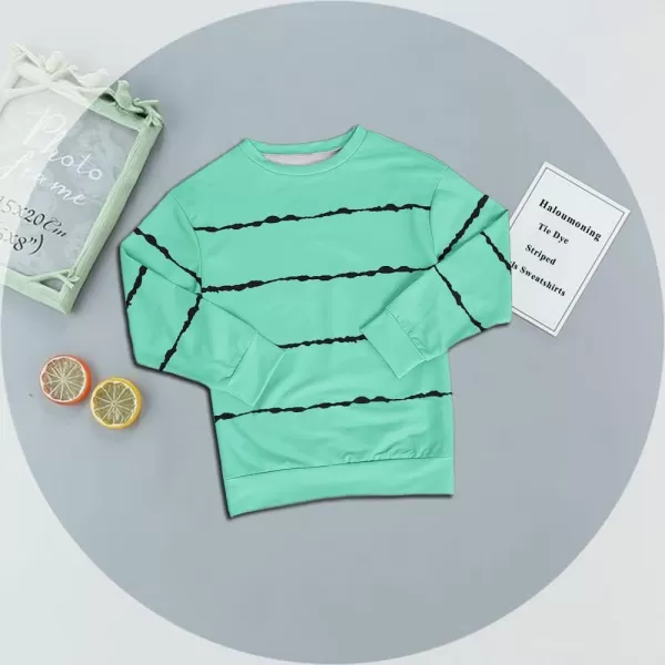 Haloumoning Girls Striped Color Block Sweatshirts Kids Tie Dye Crewneck Long Sleeve Pullover Tops 4-15 Years