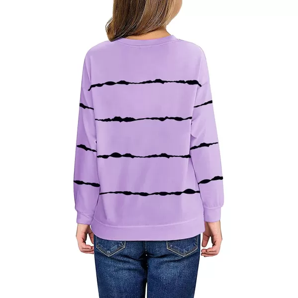 Haloumoning Girls Striped Color Block Sweatshirts Kids Tie Dye Crewneck Long Sleeve Pullover Tops 4-15 Years