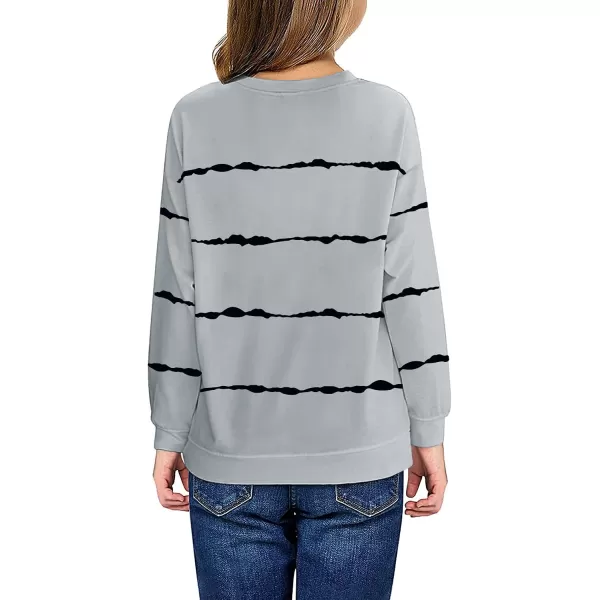Haloumoning Girls Striped Color Block Sweatshirts Kids Tie Dye Crewneck Long Sleeve Pullover Tops 4-15 Years