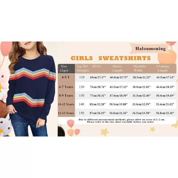 Haloumoning Girls Striped Color Block Sweatshirts Kids Tie Dye Crewneck Long Sleeve Pullover Tops 4-15 Years