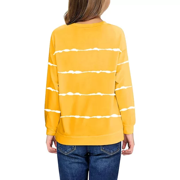 Haloumoning Girls Striped Color Block Sweatshirts Kids Tie Dye Crewneck Long Sleeve Pullover Tops 4-15 Years