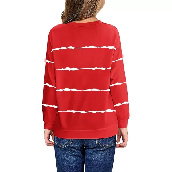 Haloumoning Girls Striped Color Block Sweatshirts Kids Tie Dye Crewneck Long Sleeve Pullover Tops 4-15 Years