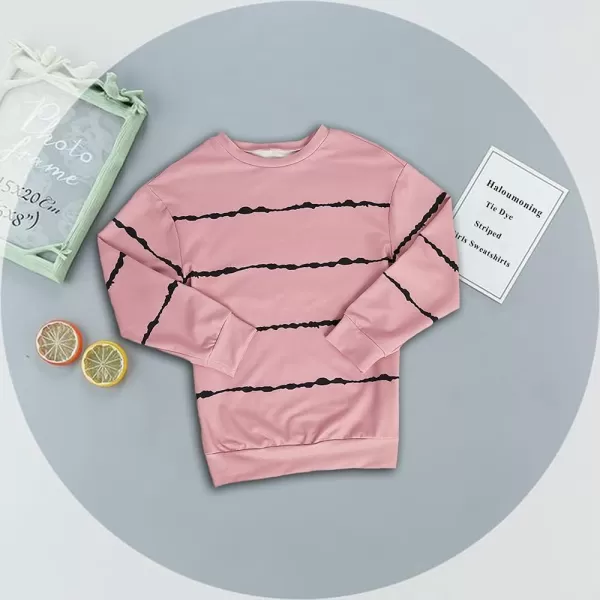 Haloumoning Girls Striped Color Block Sweatshirts Kids Tie Dye Crewneck Long Sleeve Pullover Tops 4-15 Years