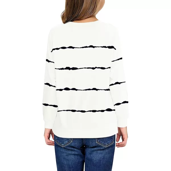 Haloumoning Girls Striped Color Block Sweatshirts Kids Tie Dye Crewneck Long Sleeve Pullover Tops 4-15 Years