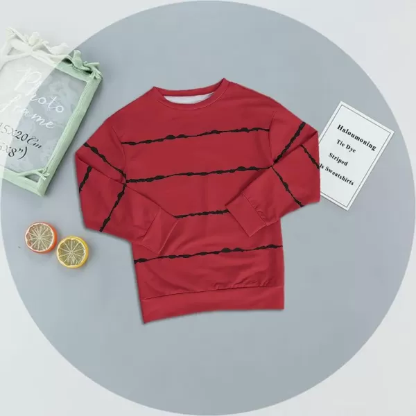Haloumoning Girls Striped Color Block Sweatshirts Kids Tie Dye Crewneck Long Sleeve Pullover Tops 4-15 Years