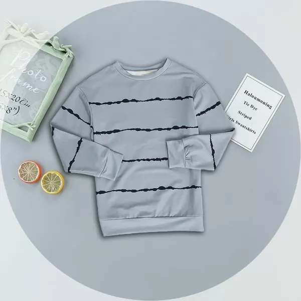 Haloumoning Girls Striped Color Block Sweatshirts Kids Tie Dye Crewneck Long Sleeve Pullover Tops 4-15 Years