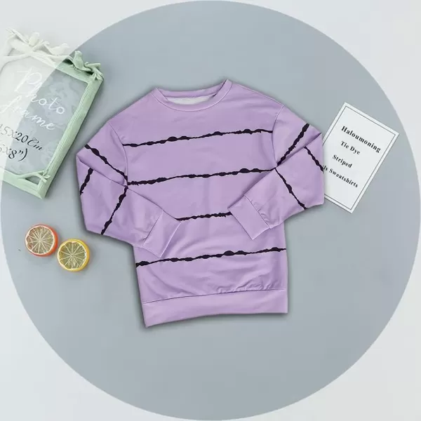 Haloumoning Girls Striped Color Block Sweatshirts Kids Tie Dye Crewneck Long Sleeve Pullover Tops 4-15 Years