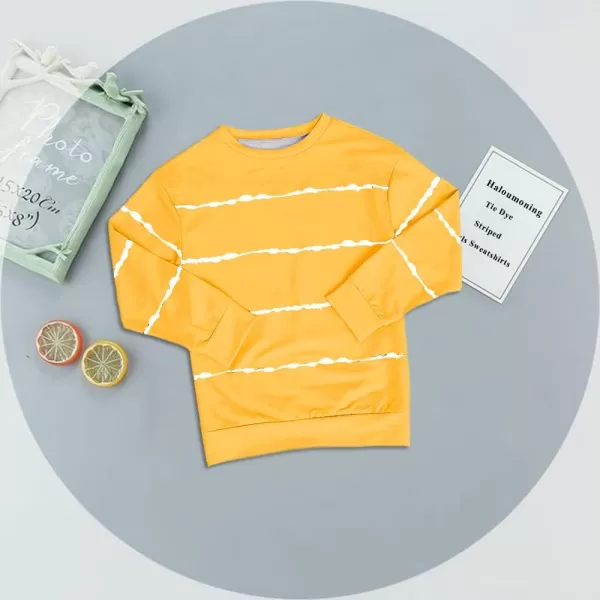 Haloumoning Girls Striped Color Block Sweatshirts Kids Tie Dye Crewneck Long Sleeve Pullover Tops 4-15 Years