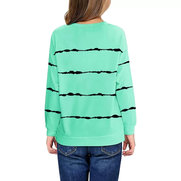 Haloumoning Girls Striped Color Block Sweatshirts Kids Tie Dye Crewneck Long Sleeve Pullover Tops 4-15 Years