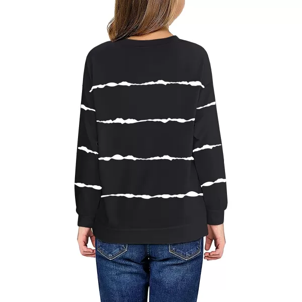 Haloumoning Girls Striped Color Block Sweatshirts Kids Tie Dye Crewneck Long Sleeve Pullover Tops 4-15 Years