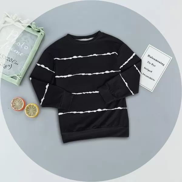 Haloumoning Girls Striped Color Block Sweatshirts Kids Tie Dye Crewneck Long Sleeve Pullover Tops 4-15 Years