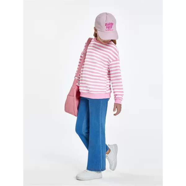 Haloumoning Girls Striped Crewneck Sweatshirt Kids Long Sleeve Oversized Fashion Pullover Tops Fall Clothes 5-14 Years