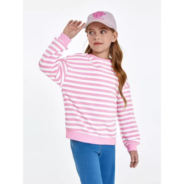 Haloumoning Girls Striped Crewneck Sweatshirt Kids Long Sleeve Oversized Fashion Pullover Tops Fall Clothes 5-14 Years