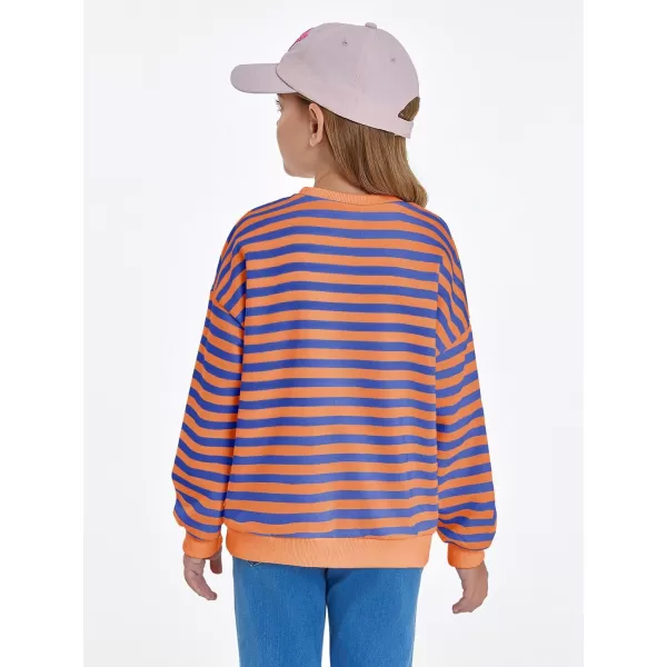 Haloumoning Girls Striped Crewneck Sweatshirt Kids Long Sleeve Oversized Fashion Pullover Tops Fall Clothes 5-14 Years