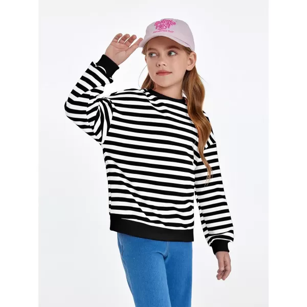 Haloumoning Girls Striped Crewneck Sweatshirt Kids Long Sleeve Oversized Fashion Pullover Tops Fall Clothes 5-14 Years