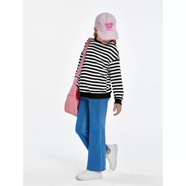 Haloumoning Girls Striped Crewneck Sweatshirt Kids Long Sleeve Oversized Fashion Pullover Tops Fall Clothes 5-14 Years