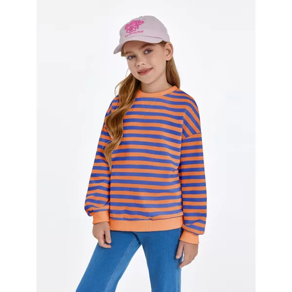 Haloumoning Girls Striped Crewneck Sweatshirt Kids Long Sleeve Oversized Fashion Pullover Tops Fall Clothes 5-14 Years