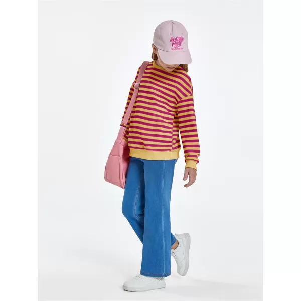 Haloumoning Girls Striped Crewneck Sweatshirt Kids Long Sleeve Oversized Fashion Pullover Tops Fall Clothes 5-14 Years