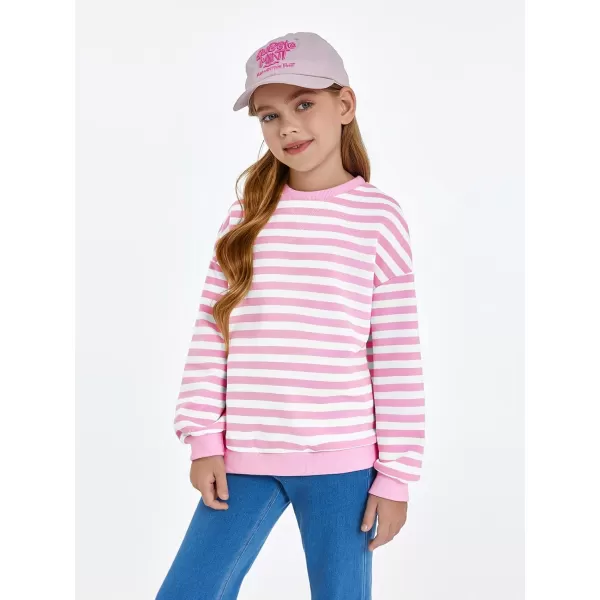 Haloumoning Girls Striped Crewneck Sweatshirt Kids Long Sleeve Oversized Fashion Pullover Tops Fall Clothes 5-14 Years