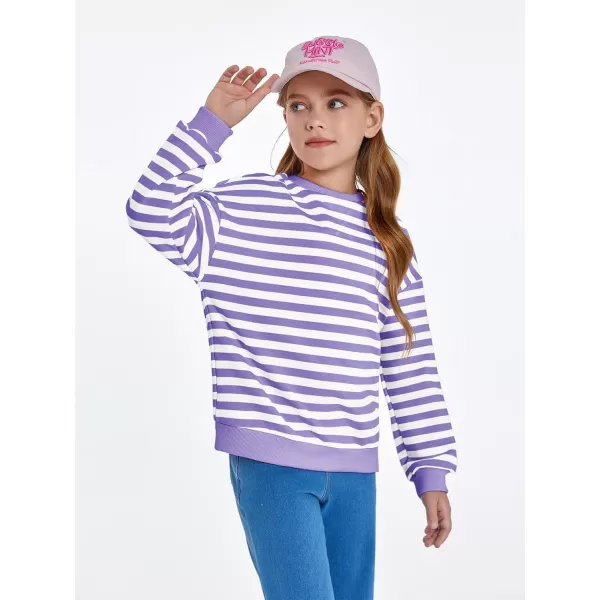 Haloumoning Girls Striped Crewneck Sweatshirt Kids Long Sleeve Oversized Fashion Pullover Tops Fall Clothes 5-14 Years