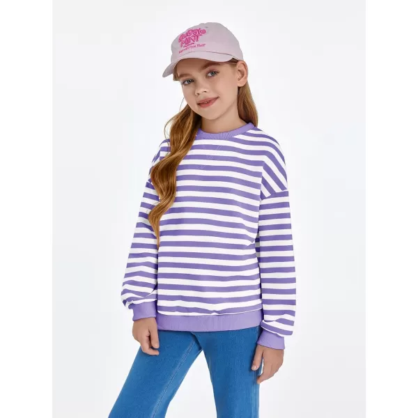 Haloumoning Girls Striped Crewneck Sweatshirt Kids Long Sleeve Oversized Fashion Pullover Tops Fall Clothes 5-14 Years