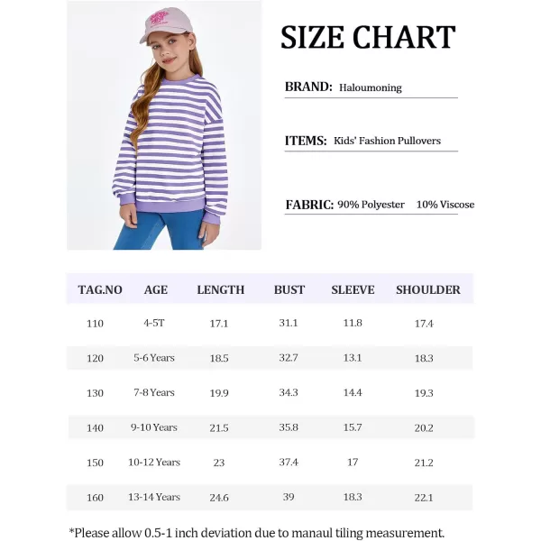 Haloumoning Girls Striped Crewneck Sweatshirt Kids Long Sleeve Oversized Fashion Pullover Tops Fall Clothes 5-14 Years