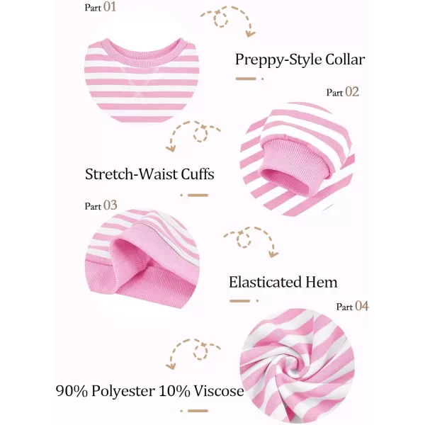Haloumoning Girls Striped Crewneck Sweatshirt Kids Long Sleeve Oversized Fashion Pullover Tops Fall Clothes 5-14 Years