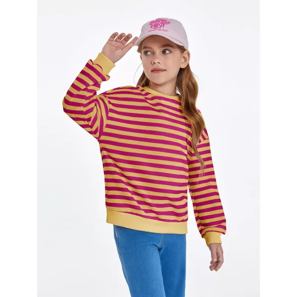 Haloumoning Girls Striped Crewneck Sweatshirt Kids Long Sleeve Oversized Fashion Pullover Tops Fall Clothes 5-14 Years