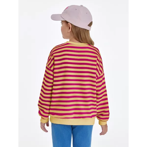 Haloumoning Girls Striped Crewneck Sweatshirt Kids Long Sleeve Oversized Fashion Pullover Tops Fall Clothes 5-14 Years