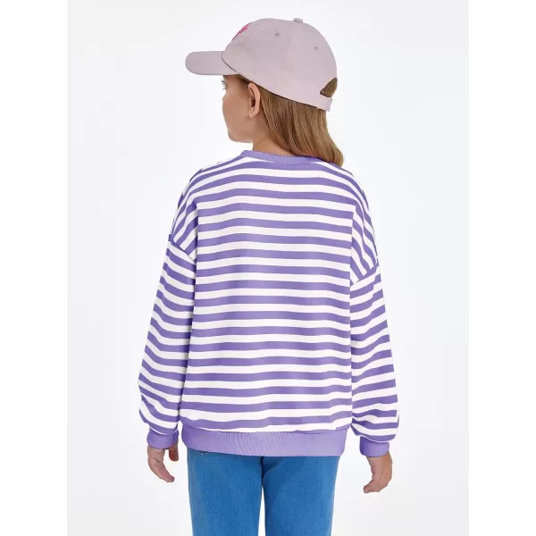 Haloumoning Girls Striped Crewneck Sweatshirt Kids Long Sleeve Oversized Fashion Pullover Tops Fall Clothes 5-14 Years